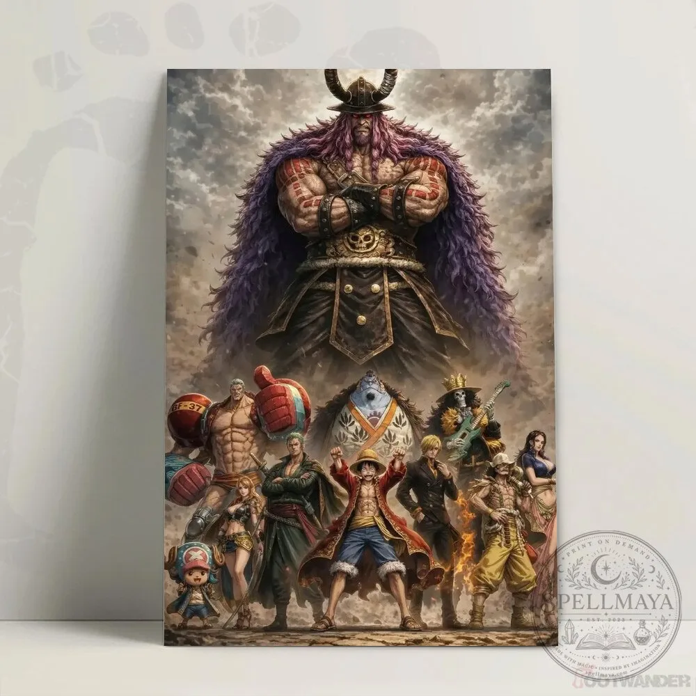 One Piece Straw Hat Pirates and Kaido Anime Manga Wall Art Canvas