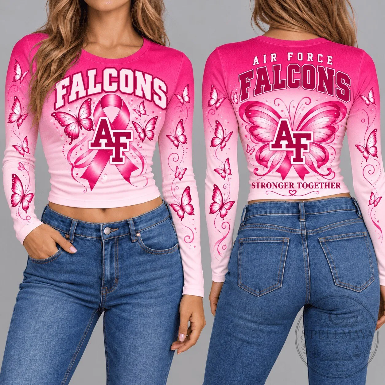 Air Force Falcons Breast Cancer Awareness Pink Butterfly Long-Sleeve Shirt 1 Air Force Falcons Breast Cancer Awareness Pink Butterfly Long-Sleeve Shirt