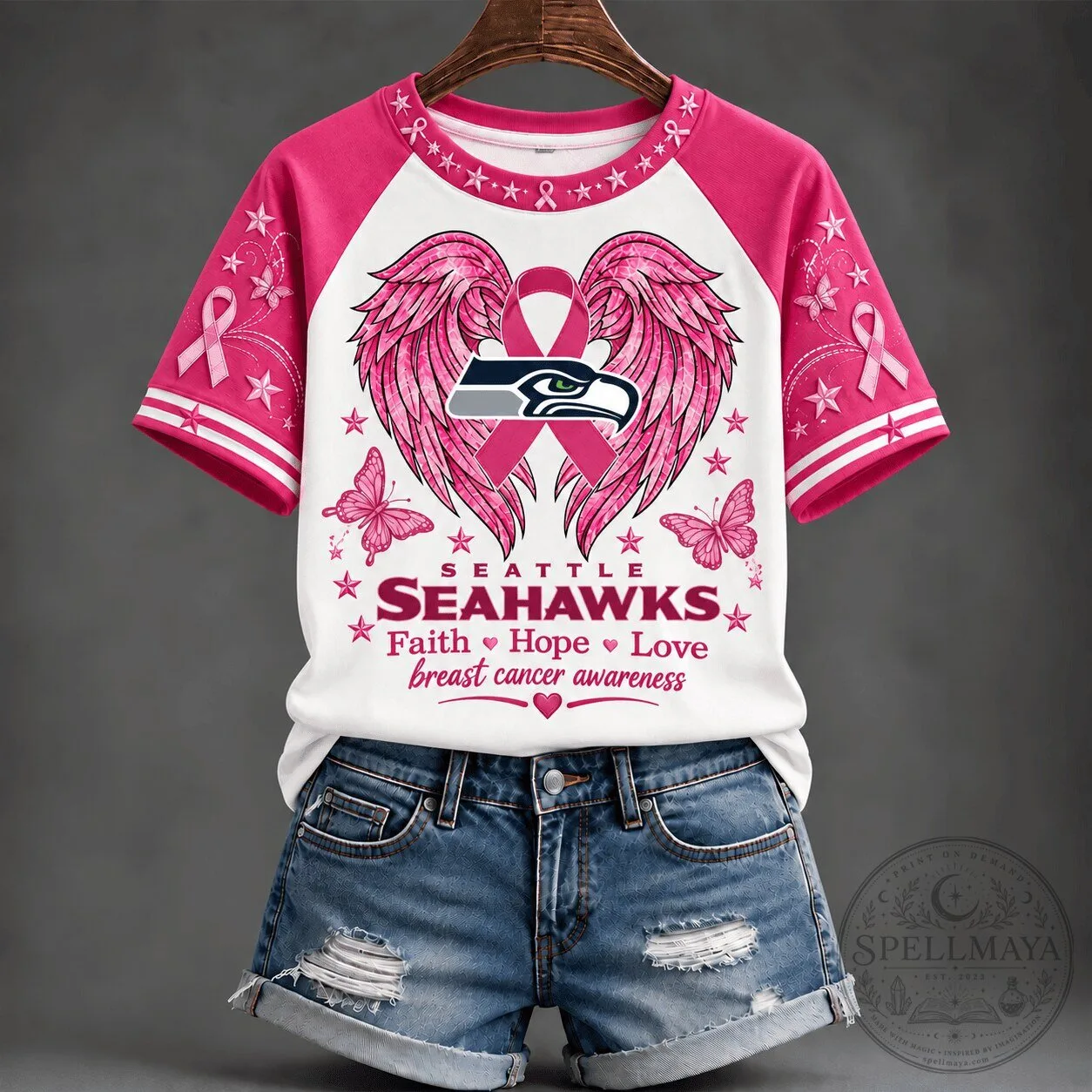 Breast Cancer Awareness T-Shirt - Faith, Hope, Love with Seattle Seahawks Design