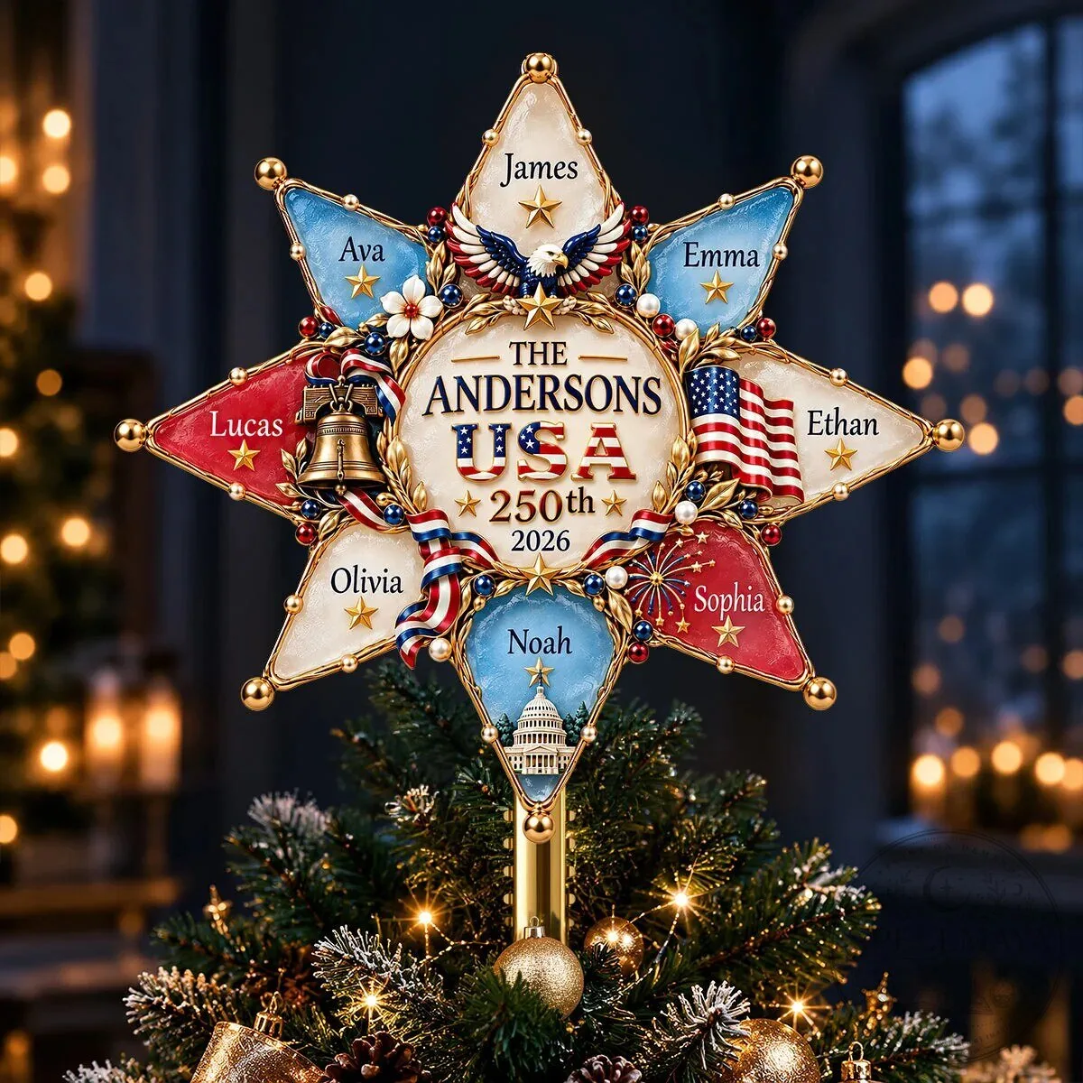 Personalized Family Christmas Tree Topper Ornament