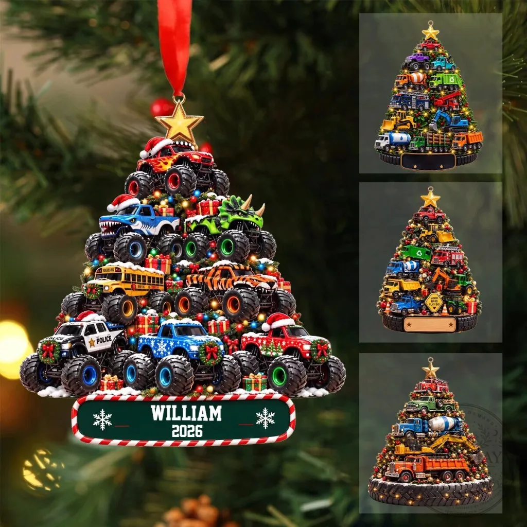 Personalized Monster Truck Christmas Tree Ornament with Custom Name and Year Personalized Monster Truck Christmas Tree Ornament with Custom Name and Year