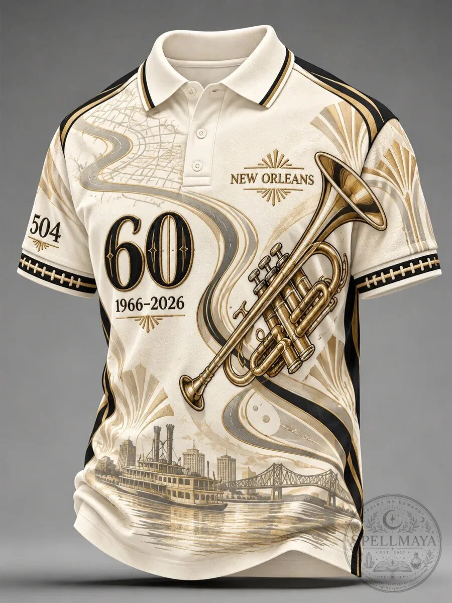 New Orleans Louisiana 60th Anniversary Trumpet Riverboat Polo Shirt 5 New Orleans Louisiana 60th Anniversary Trumpet Riverboat Polo Shirt