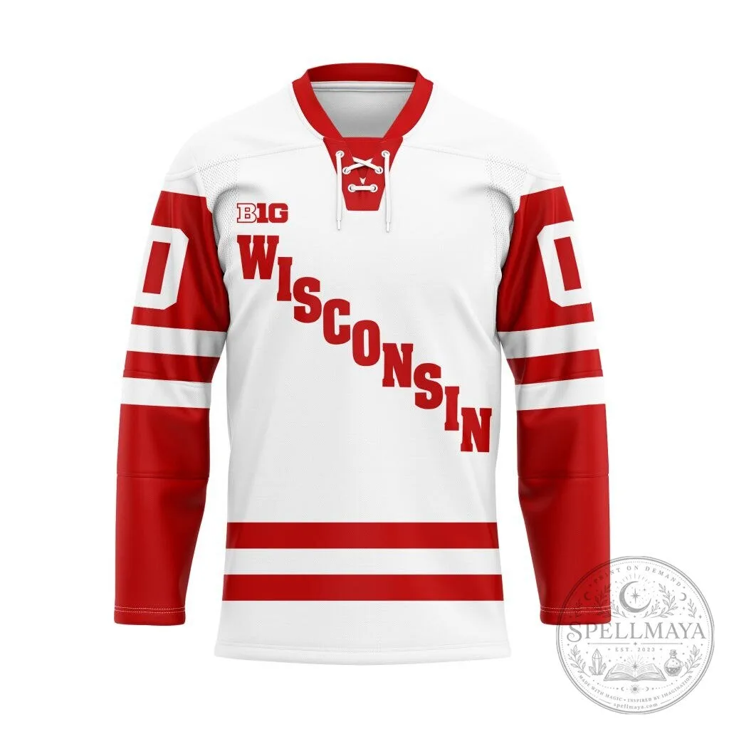 Wisconsin Badgers Big Red and White Personalized Hockey Jersey