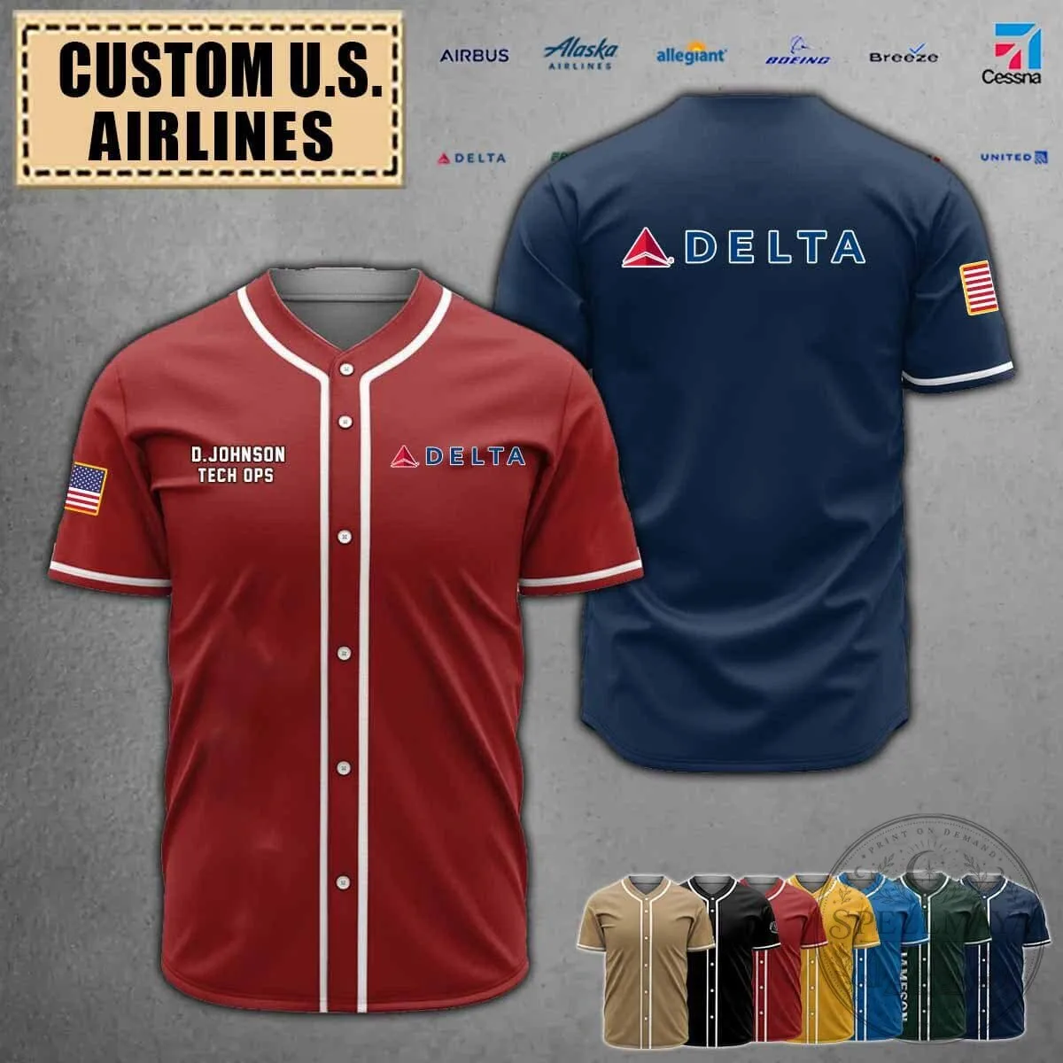 American Airlines Custom Name Baseball Jersey with United States Flag 9 American Airlines Custom Name Baseball Jersey with United States Flag