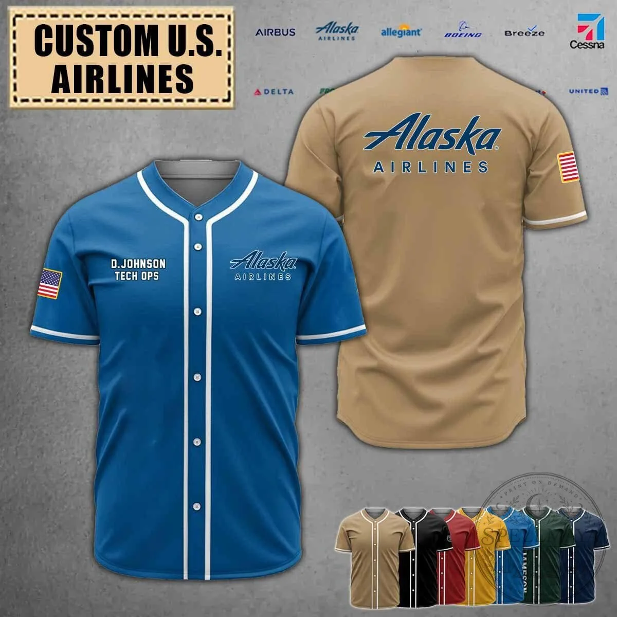 American Airlines Custom Name Baseball Jersey with United States Flag 10 American Airlines Custom Name Baseball Jersey with United States Flag