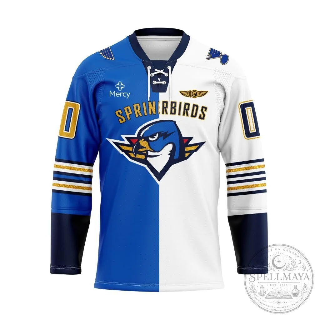 Springfield Thunderbirds Personalized Blue White Lace Hockey Jersey
