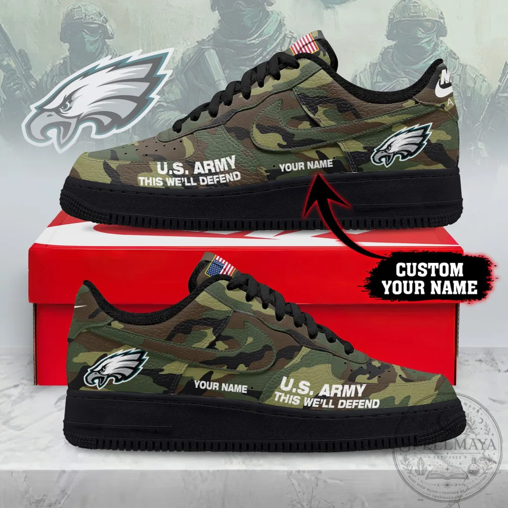 Philadelphia Eagles United States Army Camouflage Custom Name Fan Shoes Philadelphia Eagles United States Army Camouflage Custom Name Fan Shoes