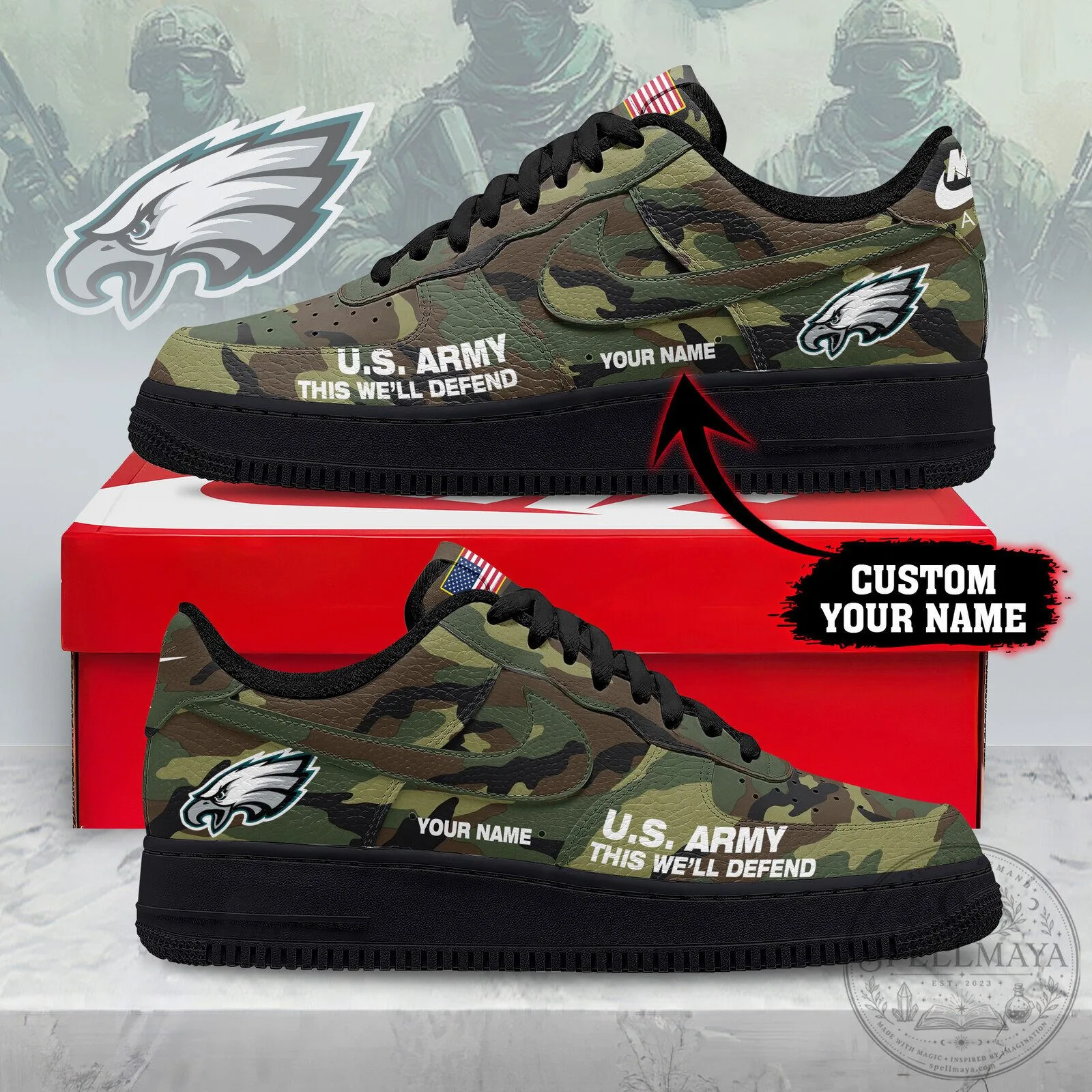 Philadelphia Eagles United States Army Camouflage Custom Name Fan Shoes 5 Philadelphia Eagles United States Army Camouflage Custom Name Fan Shoes