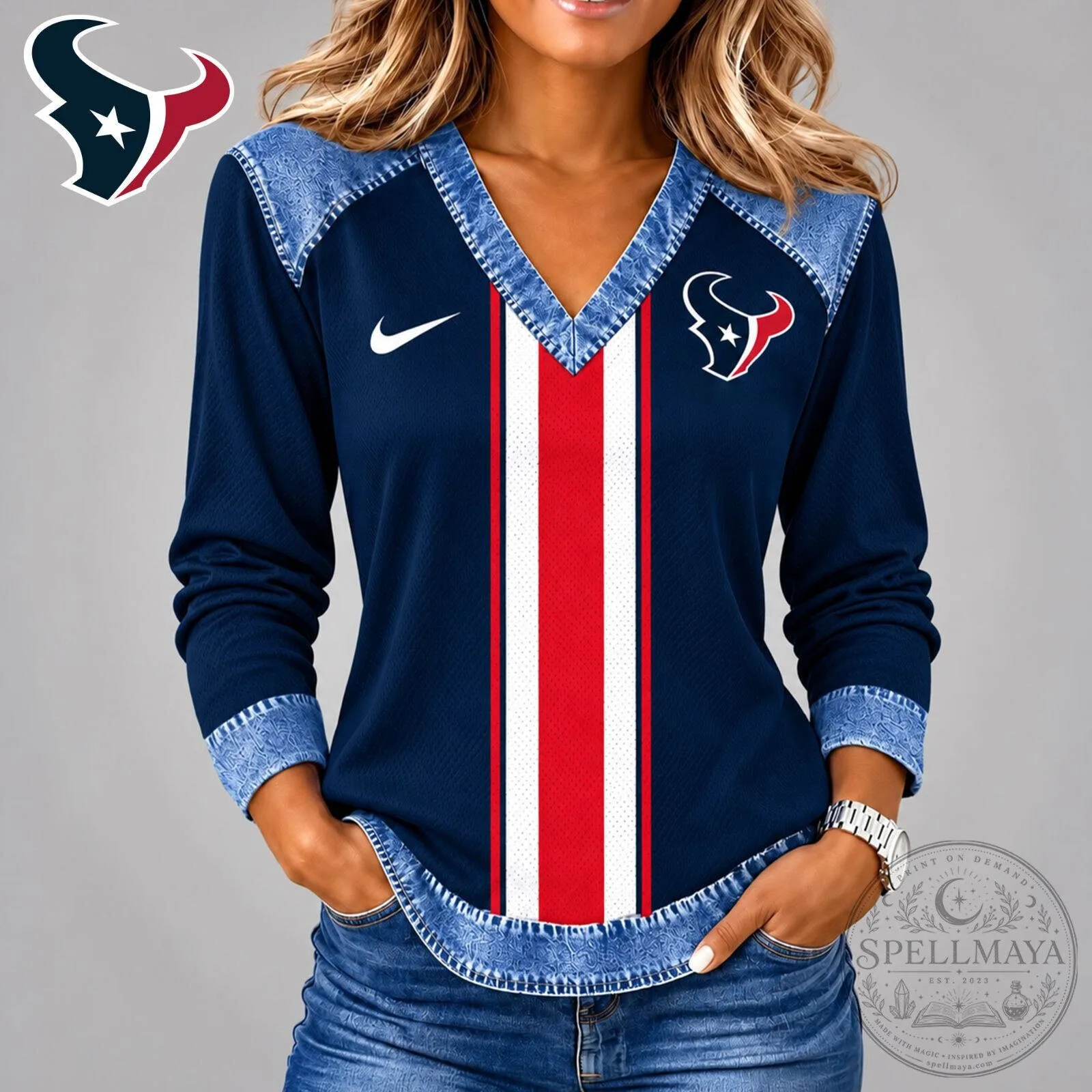 Houston Texans Nike Classic Vintage Long Sleeve V-Neck Shirt