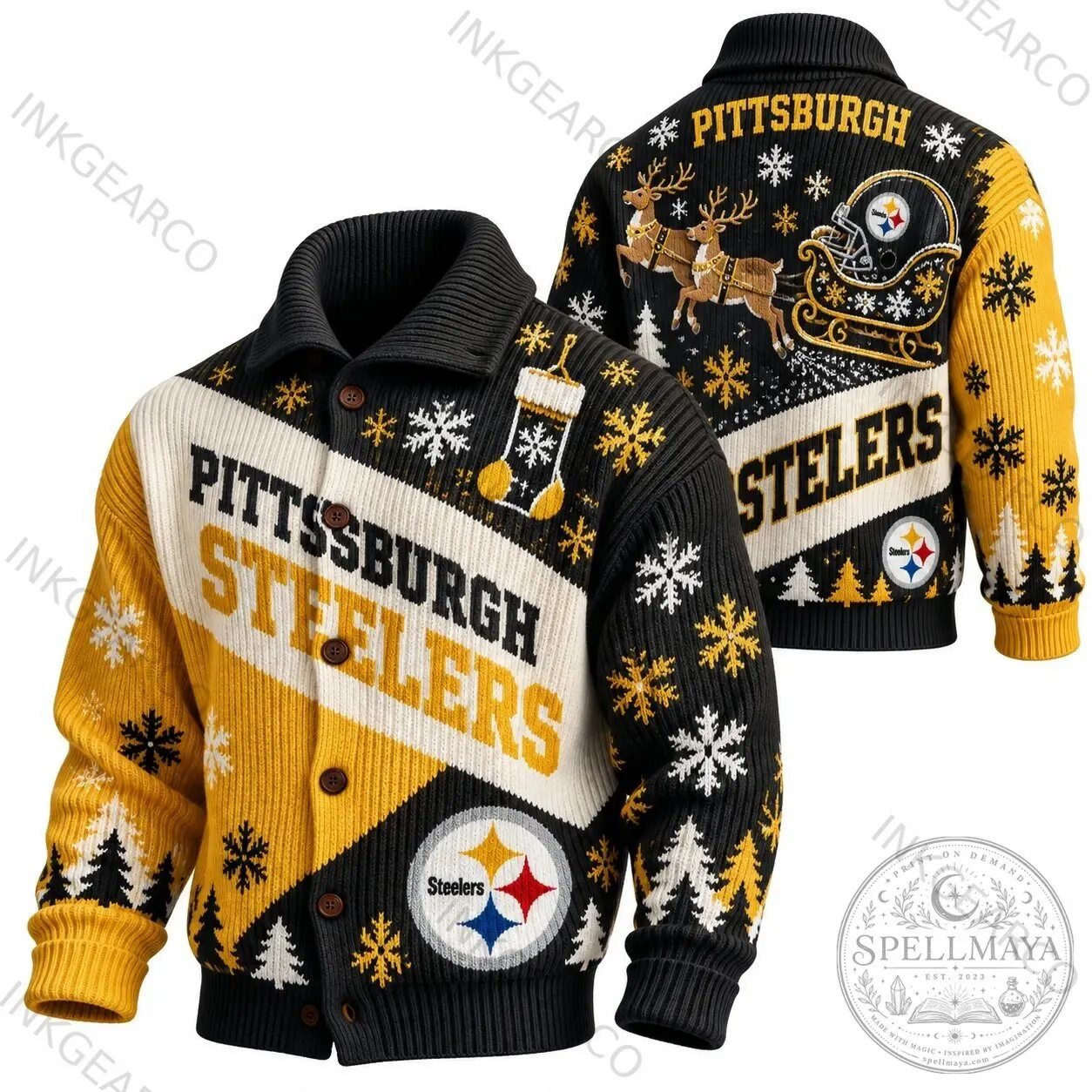 Pittsburgh Steelers Christmas Holiday Ugly Sweater Cardigan Knit Jacket 5 Pittsburgh Steelers Christmas Holiday Ugly Sweater Cardigan Knit Jacket
