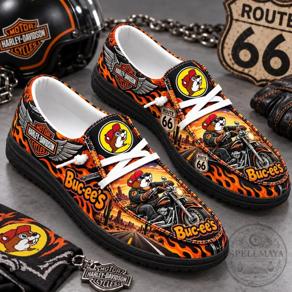 Buc-ee's Harley-Davidson Flame Motorcycle Cruiser Shoes