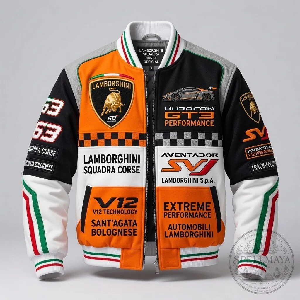 Lamborghini Squadra Corse Huracan GT3 Performance Racing Bomber Jacket 1 Lamborghini Squadra Corse Huracan GT3 Performance Racing Bomber Jacket