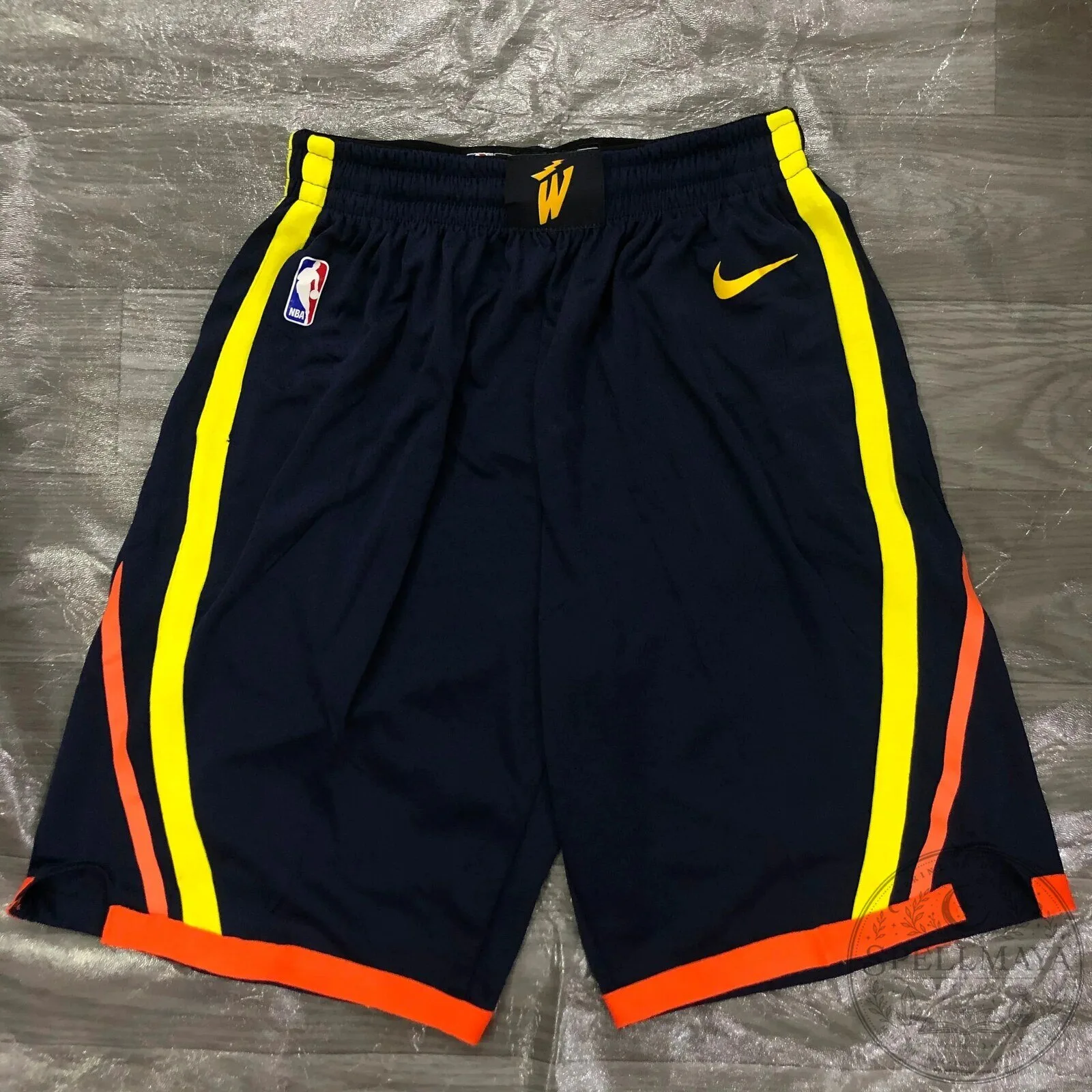 Golden State Warriors City Edition Navy Blue Basketball Shorts with Yellow Stripes