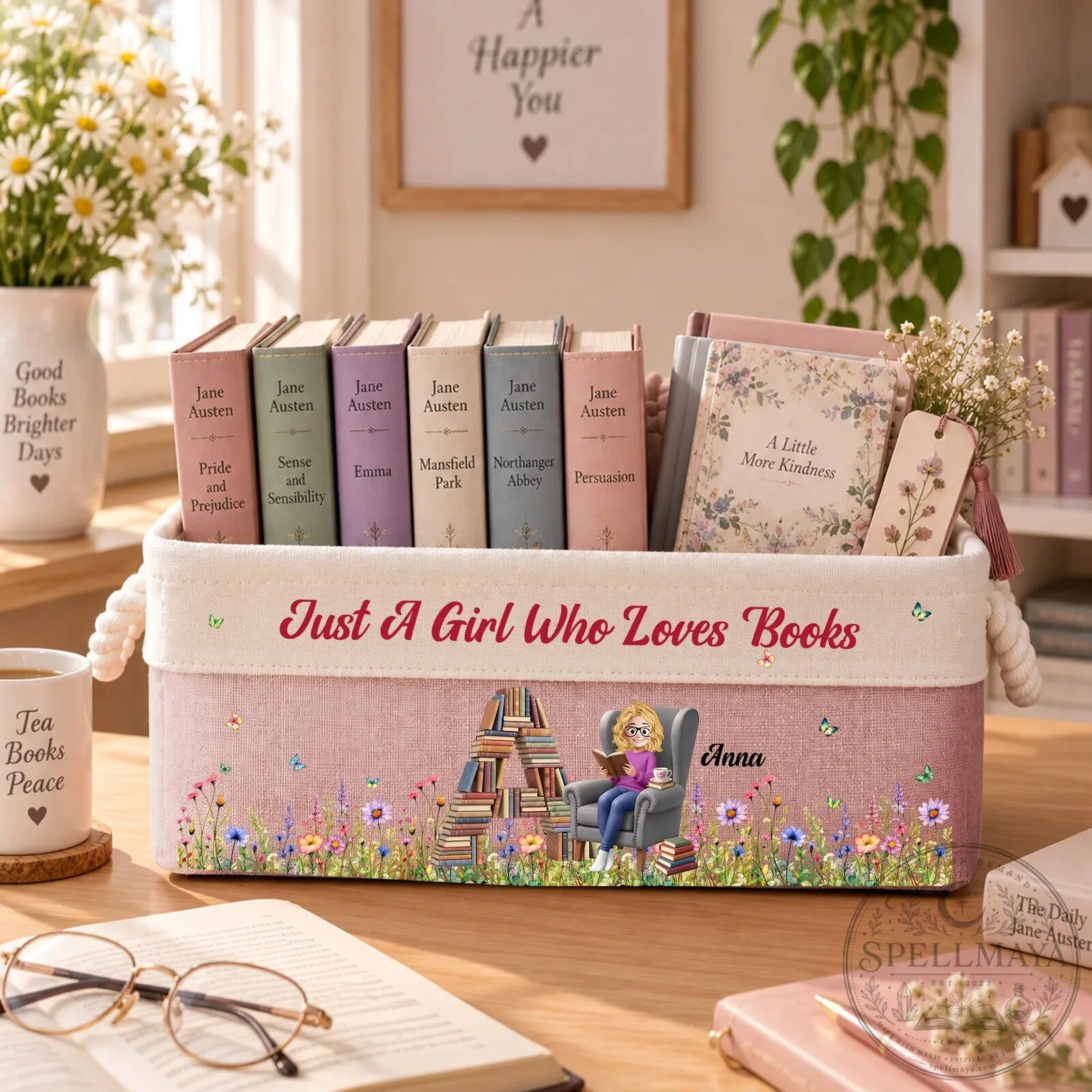 Personalized Just A Girl Who Loves Books Storage Basket