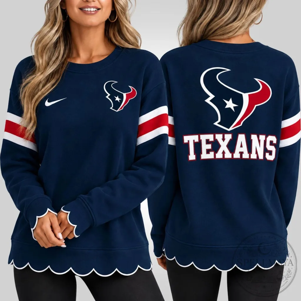 Houston Texans Women's Scalloped Hem Graphic Crewneck Sweatshirt Houston Texans Women's Scalloped Hem Graphic Crewneck Sweatshirt