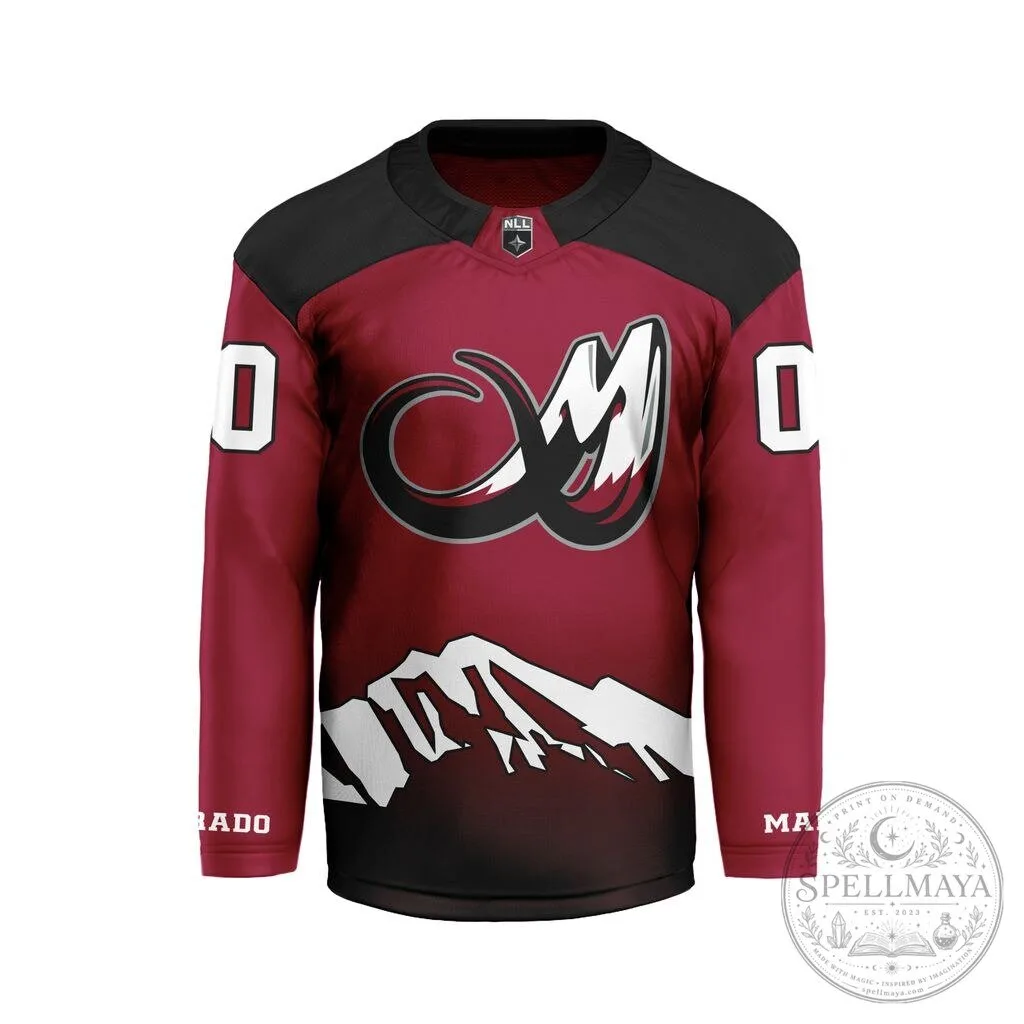 Colorado Mammoth NLL Maroon and Black Hockey Jersey with Mountain Design 55 Colorado Mammoth NLL Maroon and Black Hockey Jersey with Mountain Design