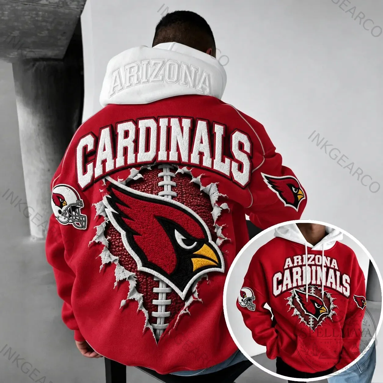 Arizona Cardinals Football Team Logo Red And White Pullover Hoodie 3 Arizona Cardinals Football Team Logo Red And White Pullover Hoodie