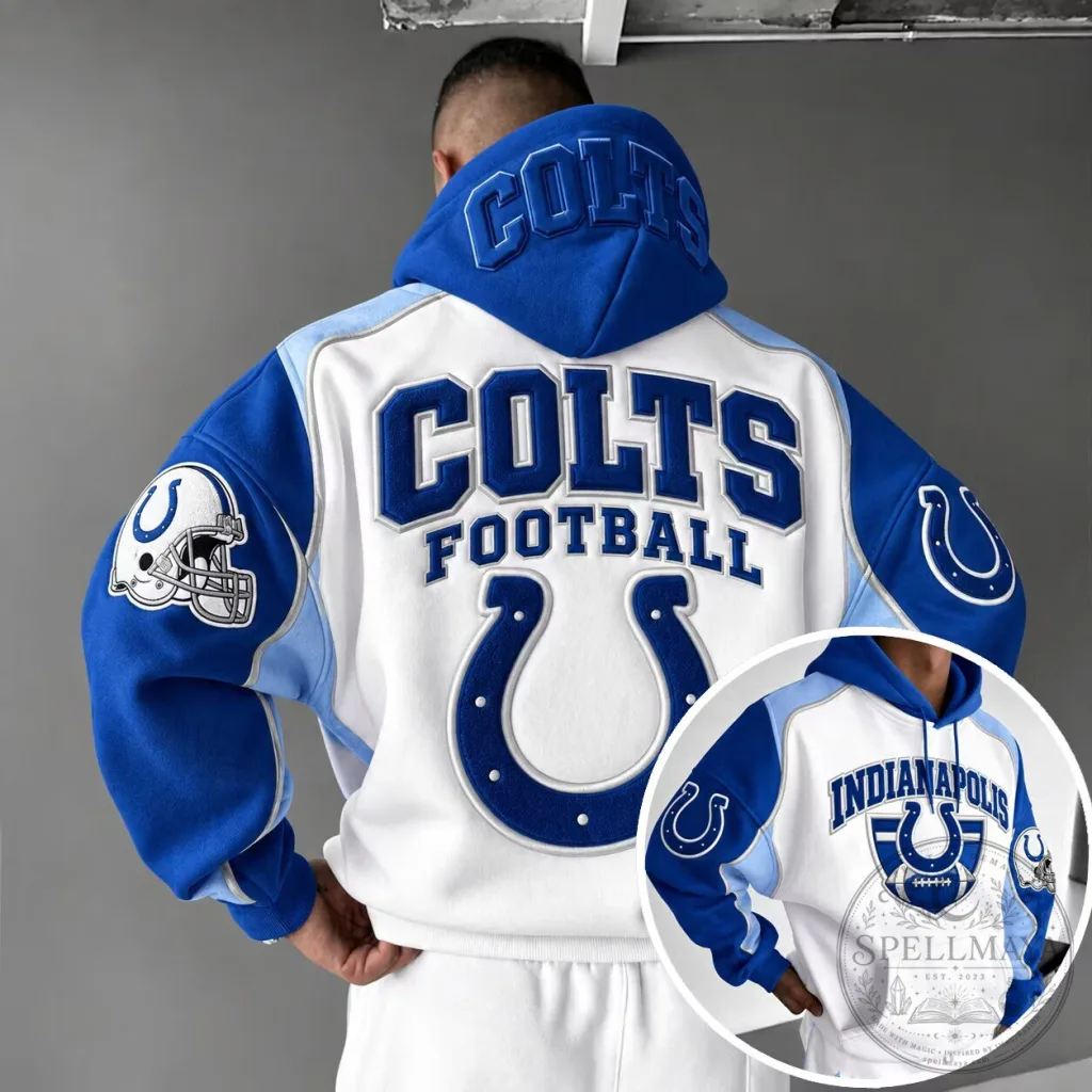 Indianapolis Colts Football Team Logo White and Blue Hoodie for Men Indianapolis Colts Football Team Logo White and Blue Hoodie for Men