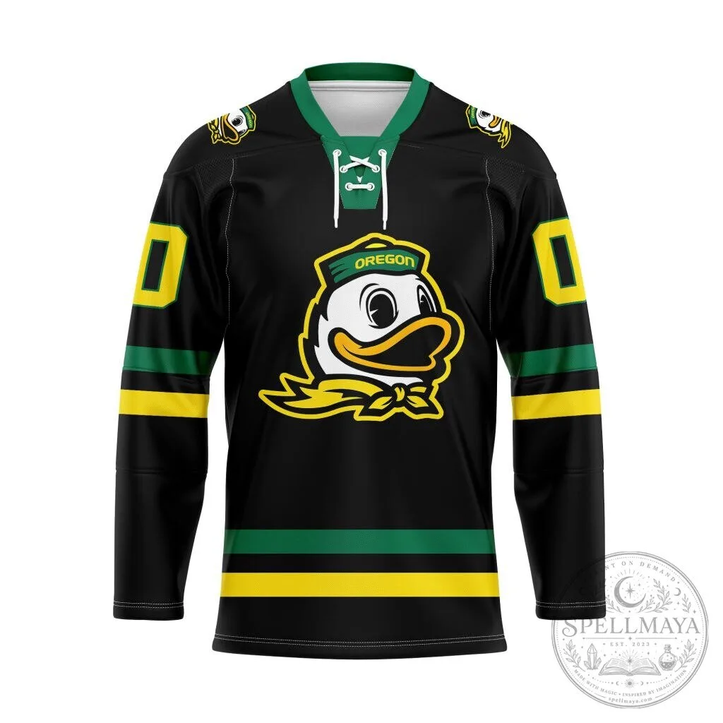 Oregon Ducks Personalized Black Lace Hockey Jersey
