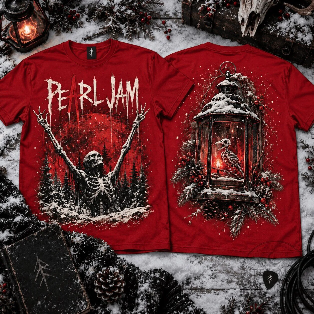 Pearl Jam Bloody Snow Skeleton Christmas Grunge Rock Band T-Shirt