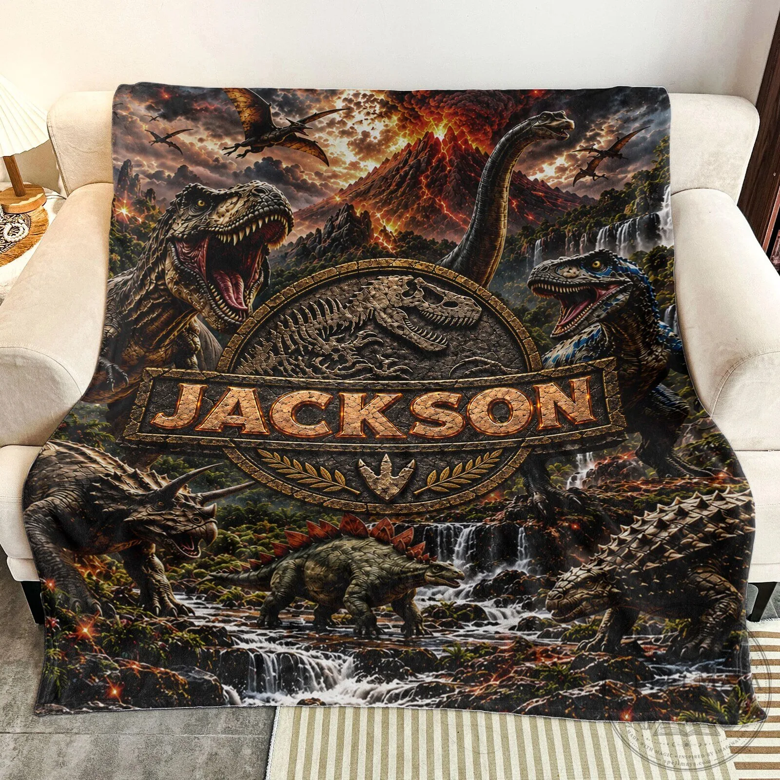 Personalized Jurassic Park Dinosaur Volcano Scene Custom Name Blanket 12 Personalized Jurassic Park Dinosaur Volcano Scene Custom Name Blanket