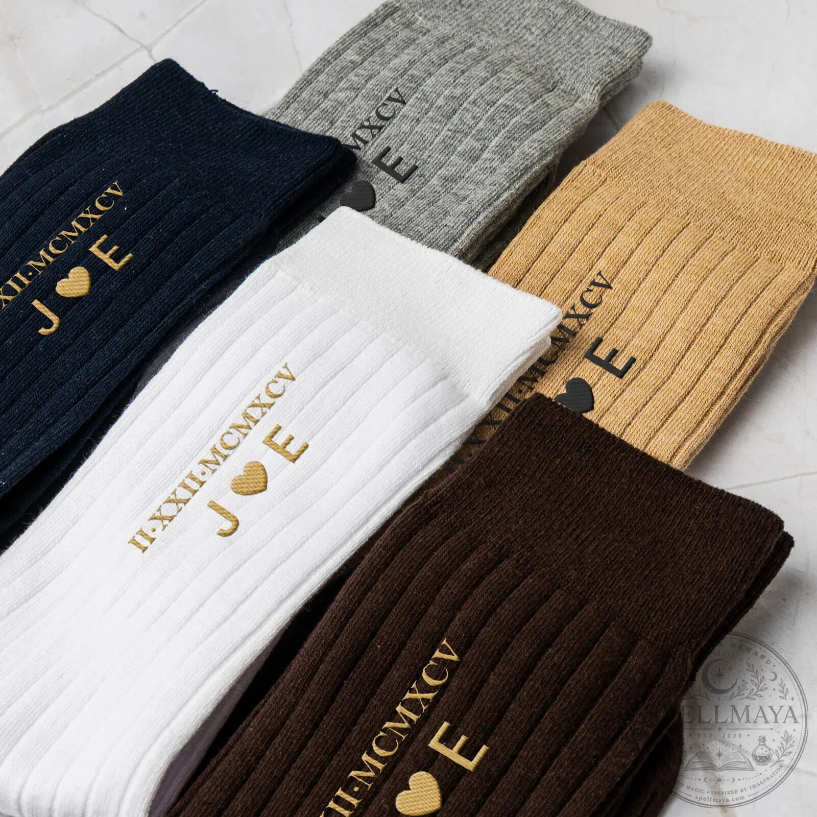 Personalized Roman Numeral Date and Initials Embroidered Brown Socks 14 Personalized Roman Numeral Date and Initials Embroidered Brown Socks