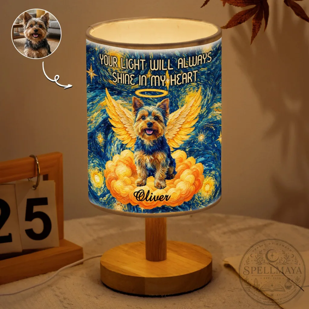 Personalized Pet Memorial Starry Night Dog Angel Table Lamp Personalized Pet Memorial Starry Night Dog Angel Table Lamp