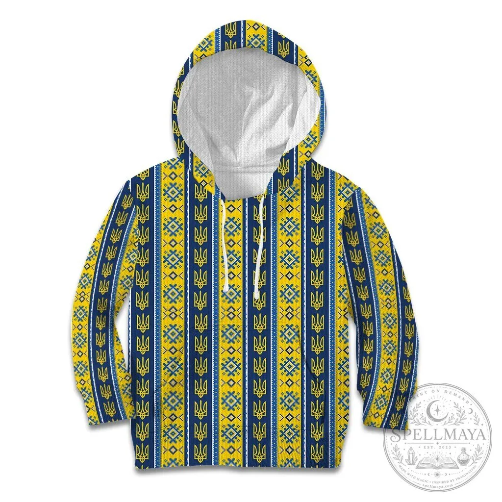 Ukrainian Trident Pattern Christmas Hoodie for Kids and Youth 1 Ukrainian Trident Pattern Christmas Hoodie for Kids and Youth