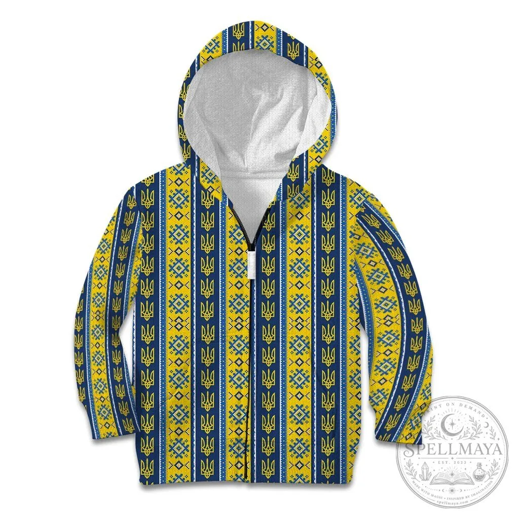 Ukrainian Trident Pattern Christmas Hoodie for Kids and Youth 12 Ukrainian Trident Pattern Christmas Hoodie for Kids and Youth