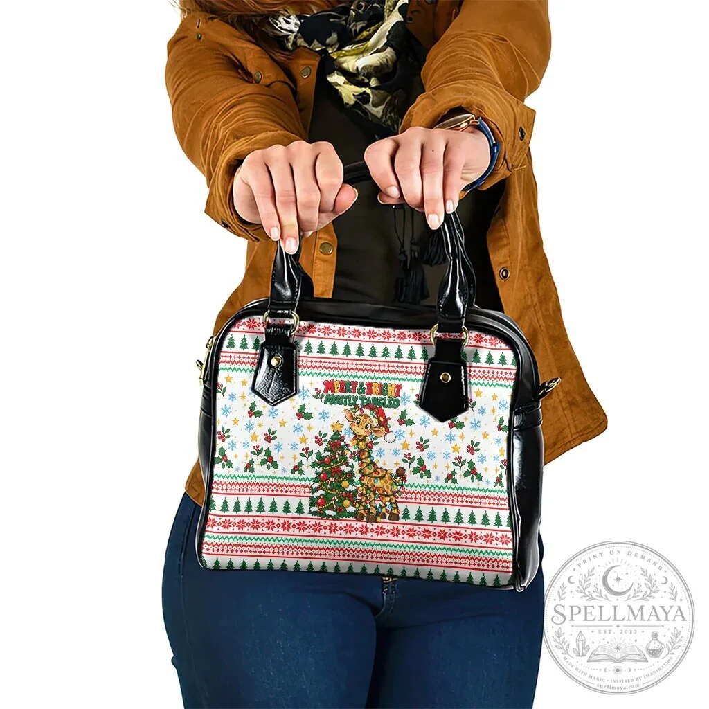 Christmas Giraffe Ugly Sweater Pattern Shoulder Handbag 1 Christmas Giraffe Ugly Sweater Pattern Shoulder Handbag