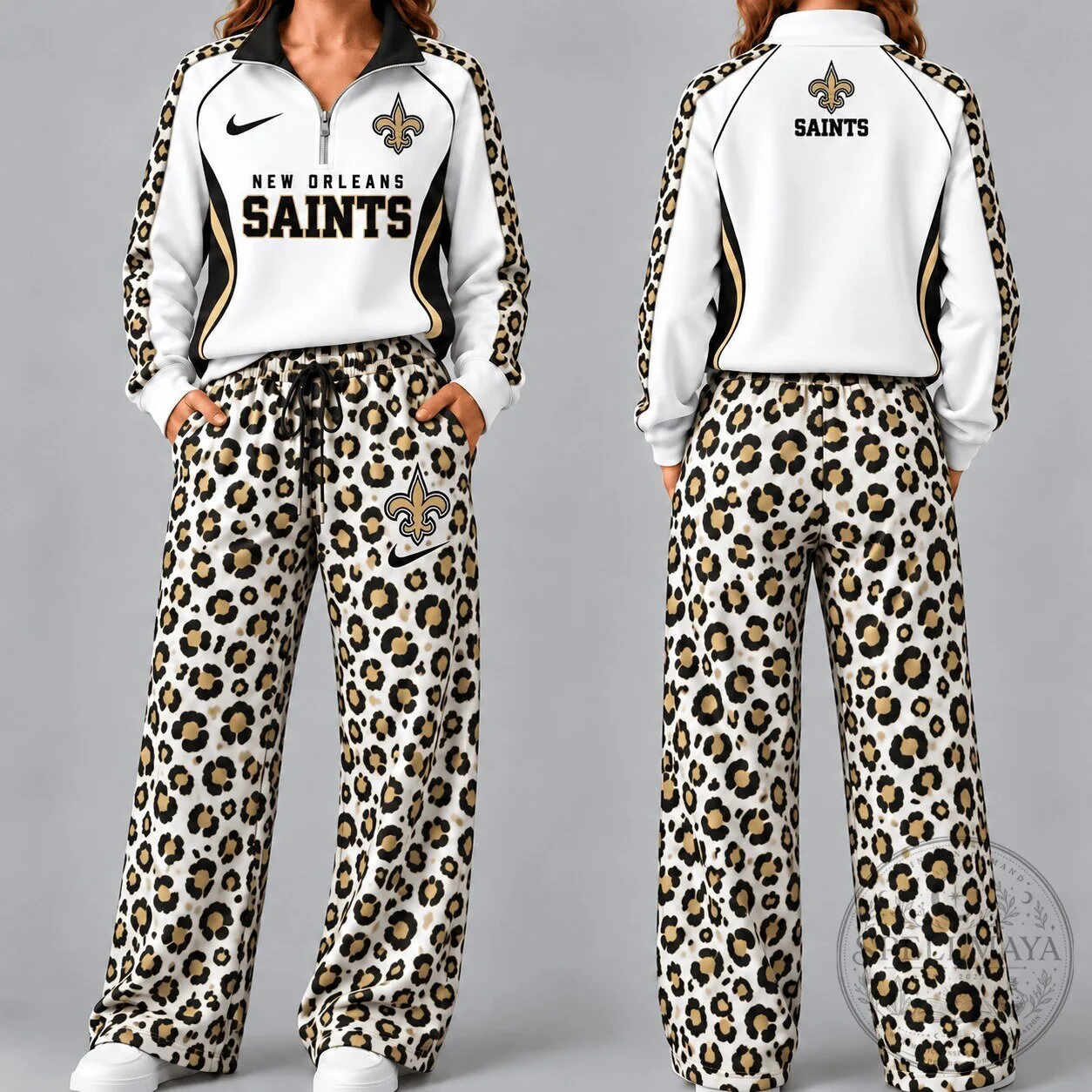 New Orleans Saints Leopard Print Quarter-Zip Tracksuit Top