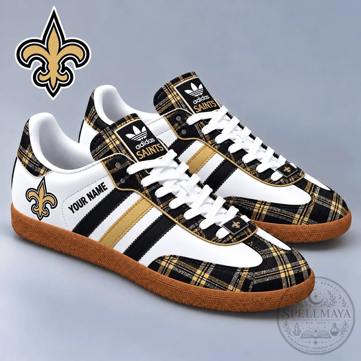New Orleans Saints NFL Vintage Plaid Samba Shoes Custom Name Sneakers 3 New Orleans Saints NFL Vintage Plaid Samba Shoes Custom Name Sneakers