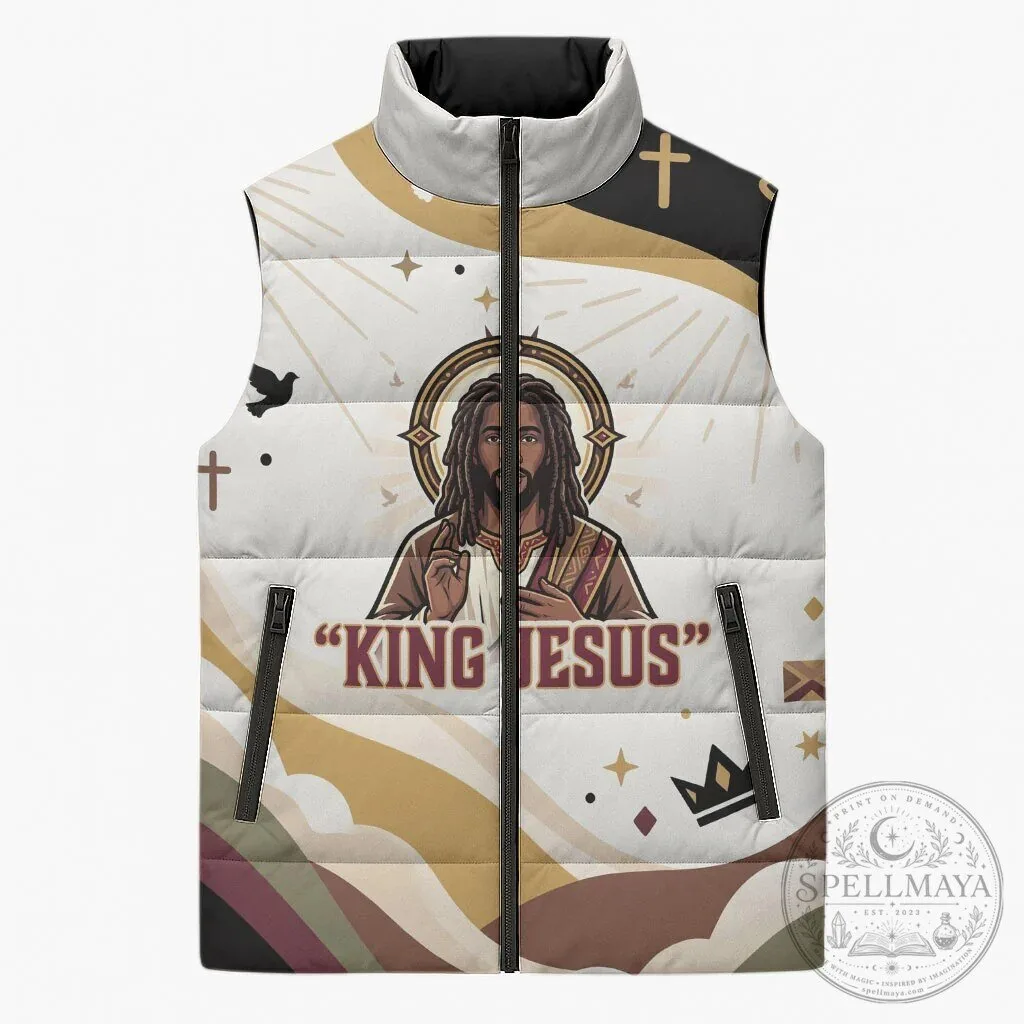 King Jesus African Black Christ Religious Christian Faith Holy Cross Dove Puffer Jacket