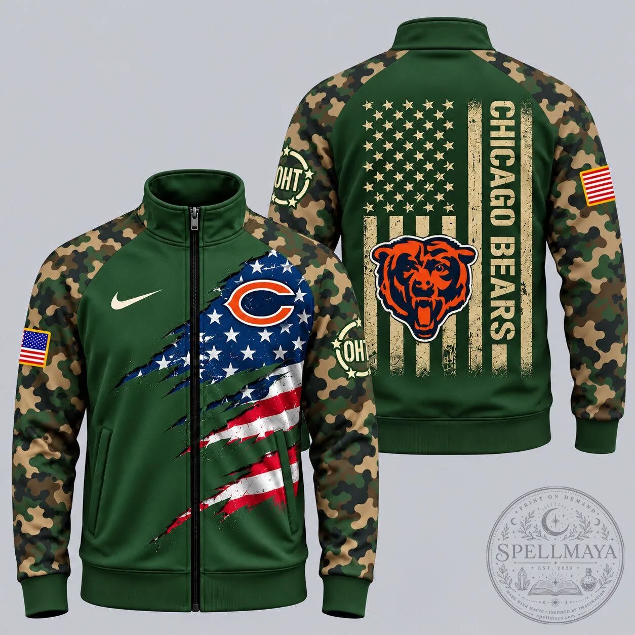 Chicago Bears Patriotic Military Camouflage Full-Zip Jacket