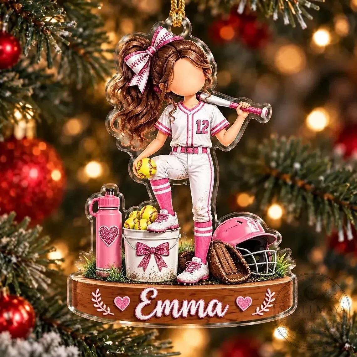 Personalized Softball Girl Christmas Tree Ornament Custom Name Gift