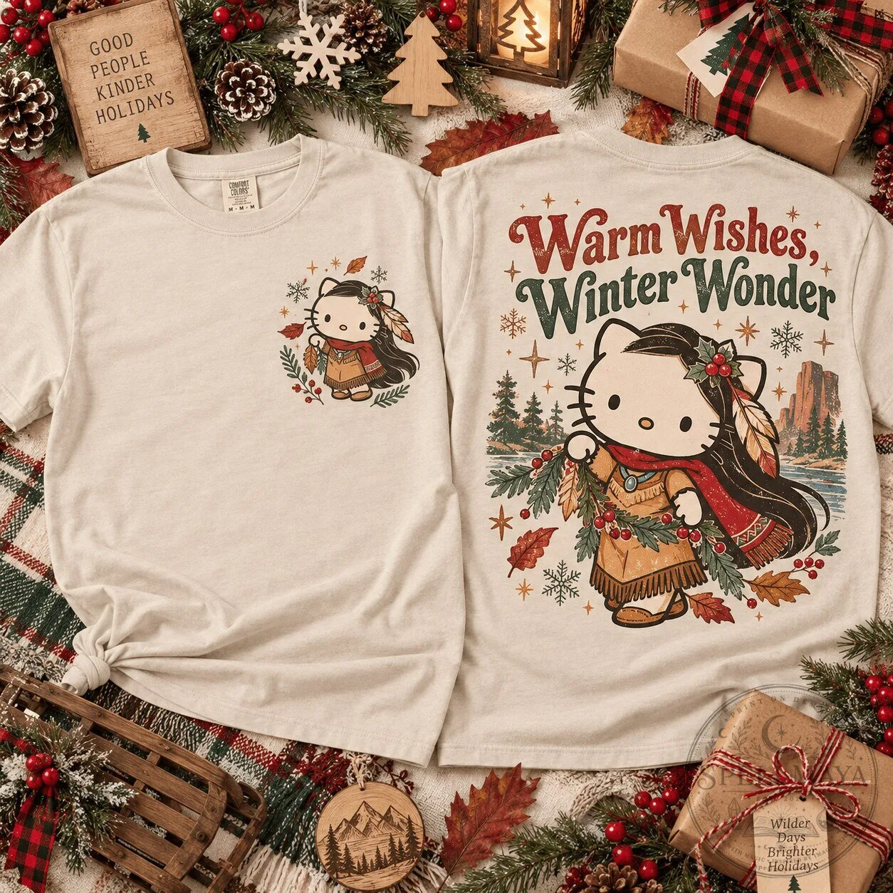 Hello Kitty Pocahontas Warm Wishes Winter Wonder Holiday T-Shirt