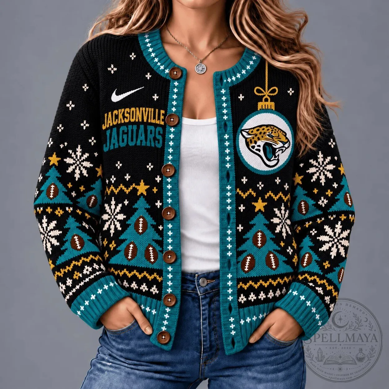 Jacksonville Jaguars Christmas Holiday Ugly Sweater Cardigan for Women