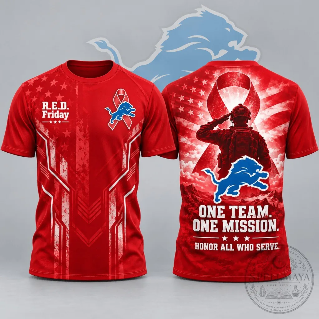 Detroit Lions R.E.D. Friday One Team One Mission Patriotic Soldier Tribute T-Shirt Detroit Lions R.E.D. Friday One Team One Mission Patriotic Soldier Tribute T-Shirt