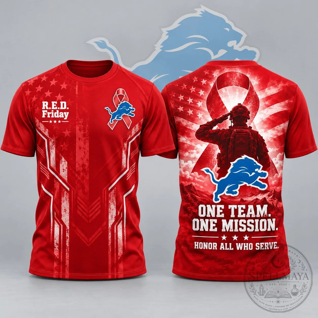 Detroit Lions R.E.D. Friday One Team One Mission Patriotic Soldier Tribute T-Shirt