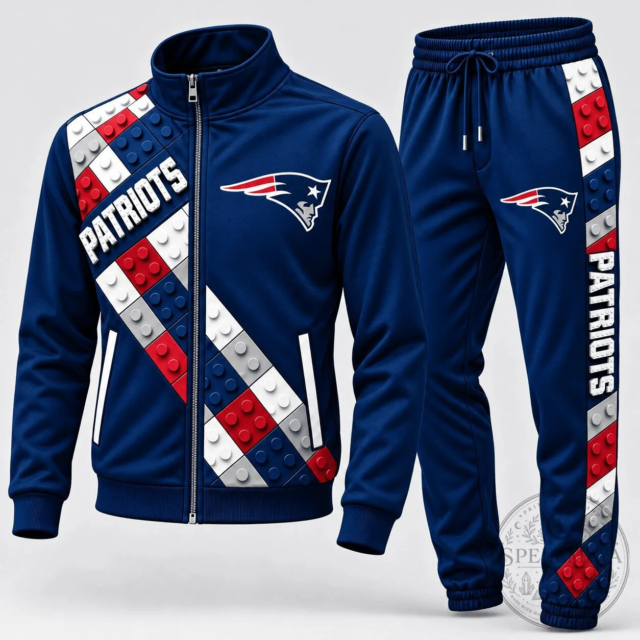 New England Patriots NFL Football Team Blue and Red Block Fusion Tracksuit Hoodie 1 New England Patriots NFL Football Team Blue and Red Block Fusion Tracksuit Hoodie