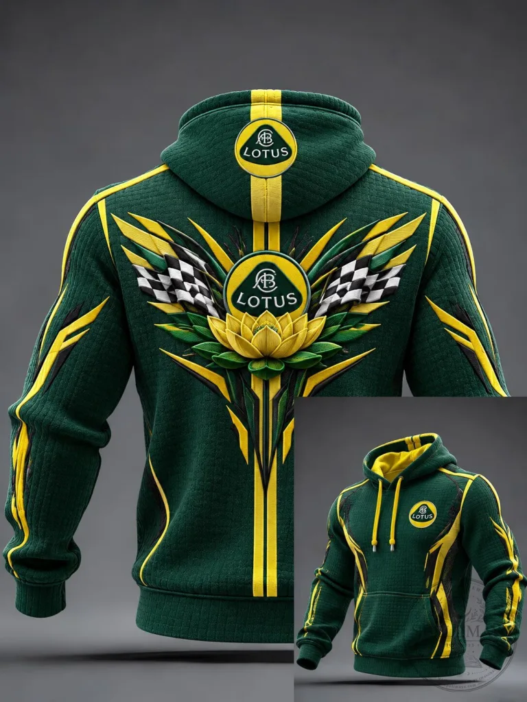 Lotus Racing Team Green and Yellow Floral Graphic Print Pullover Hoodie 34 Lotus Racing Team Green and Yellow Floral Graphic Print Pullover Hoodie