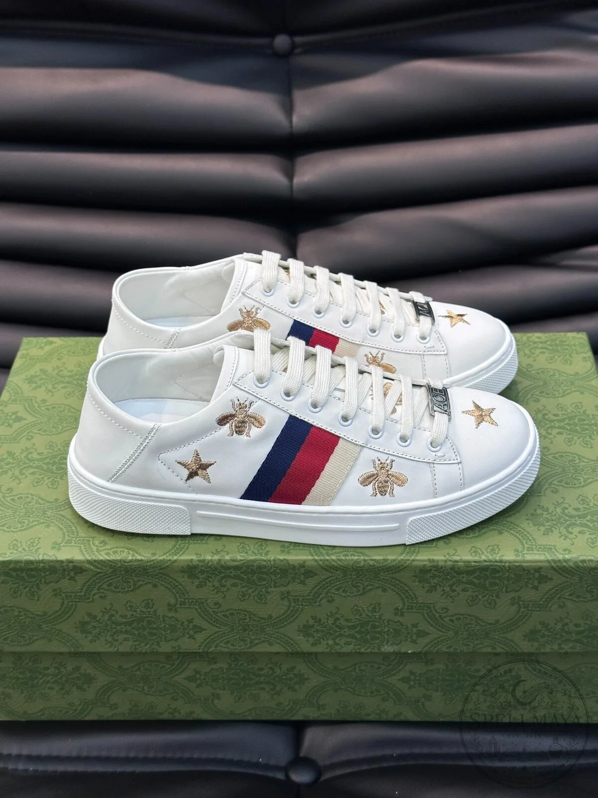 Gucci Ace Embroidered Bee and Star Low-Top Sneakers White Leather 5 Gucci Ace Embroidered Bee and Star Low-Top Sneakers White Leather