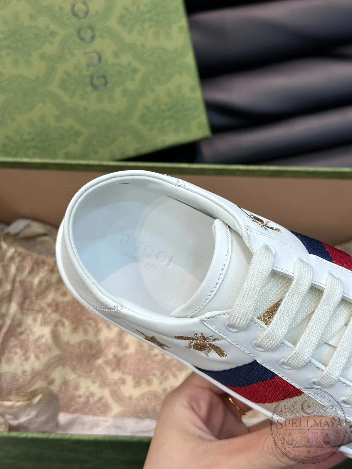 Gucci Ace Embroidered Bee and Star Low-Top Sneakers White Leather 11 Gucci Ace Embroidered Bee and Star Low-Top Sneakers White Leather