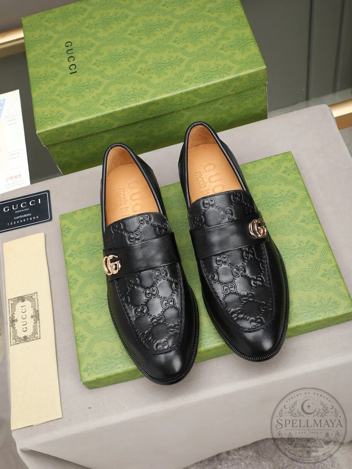 Gucci Black Leather Embossed GG Logo Horsebit Loafer Shoes for Men 7 Gucci Black Leather Embossed GG Logo Horsebit Loafer Shoes for Men