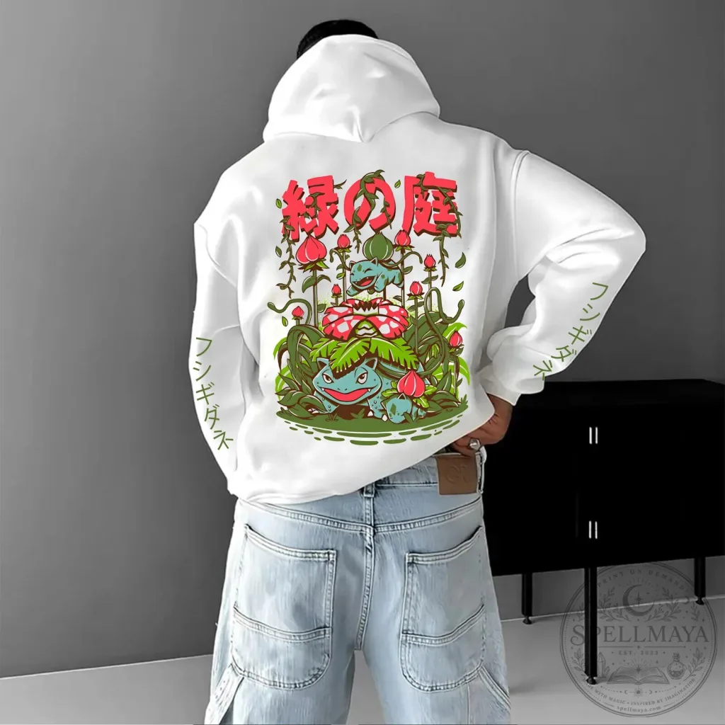 Pokemon Bulbasaur Ivysaur Venusaur Japanese Anime Graphic White Hoodie Pokemon Bulbasaur Ivysaur Venusaur Japanese Anime Graphic White Hoodie