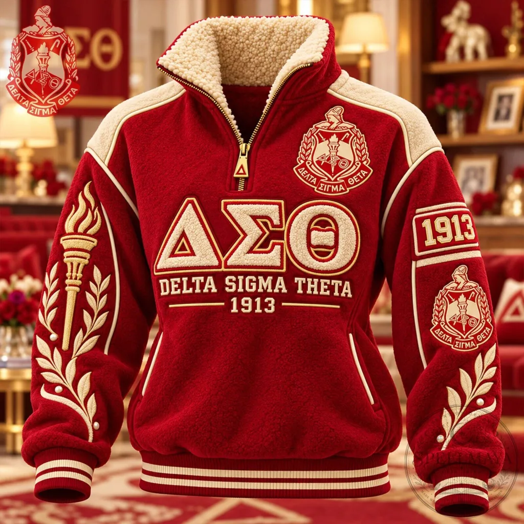 Delta Sigma Theta Sorority 1913 Sherpa Quarter Zip Pullover Sweatshirt Delta Sigma Theta Sorority 1913 Sherpa Quarter Zip Pullover Sweatshirt