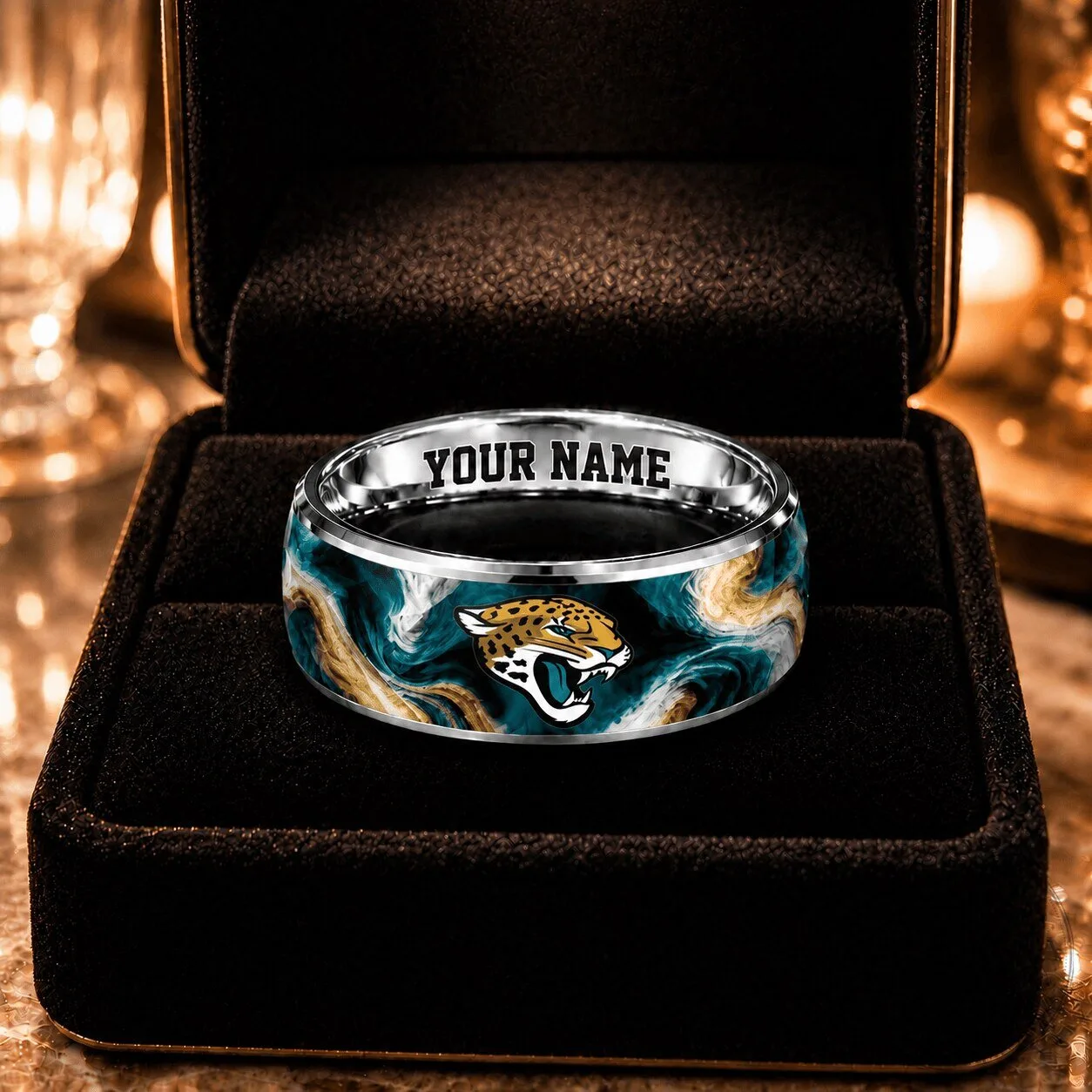 Jacksonville Jaguars NFL Custom Name Engraved Team Logo Ring
