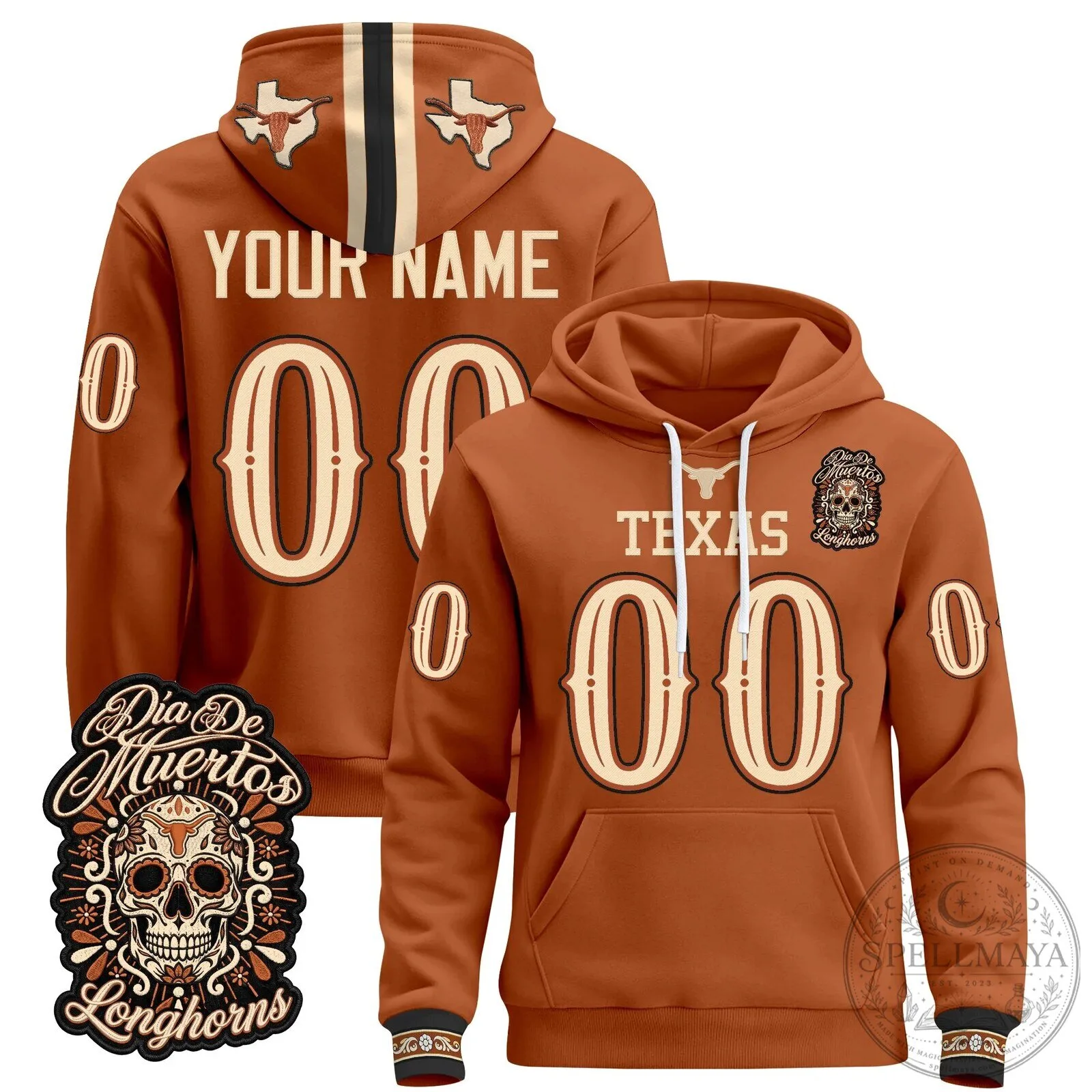 Texas Longhorns Dia de los Muertos Custom Pullover Hoodie 2 Texas Longhorns Dia de los Muertos Custom Pullover Hoodie