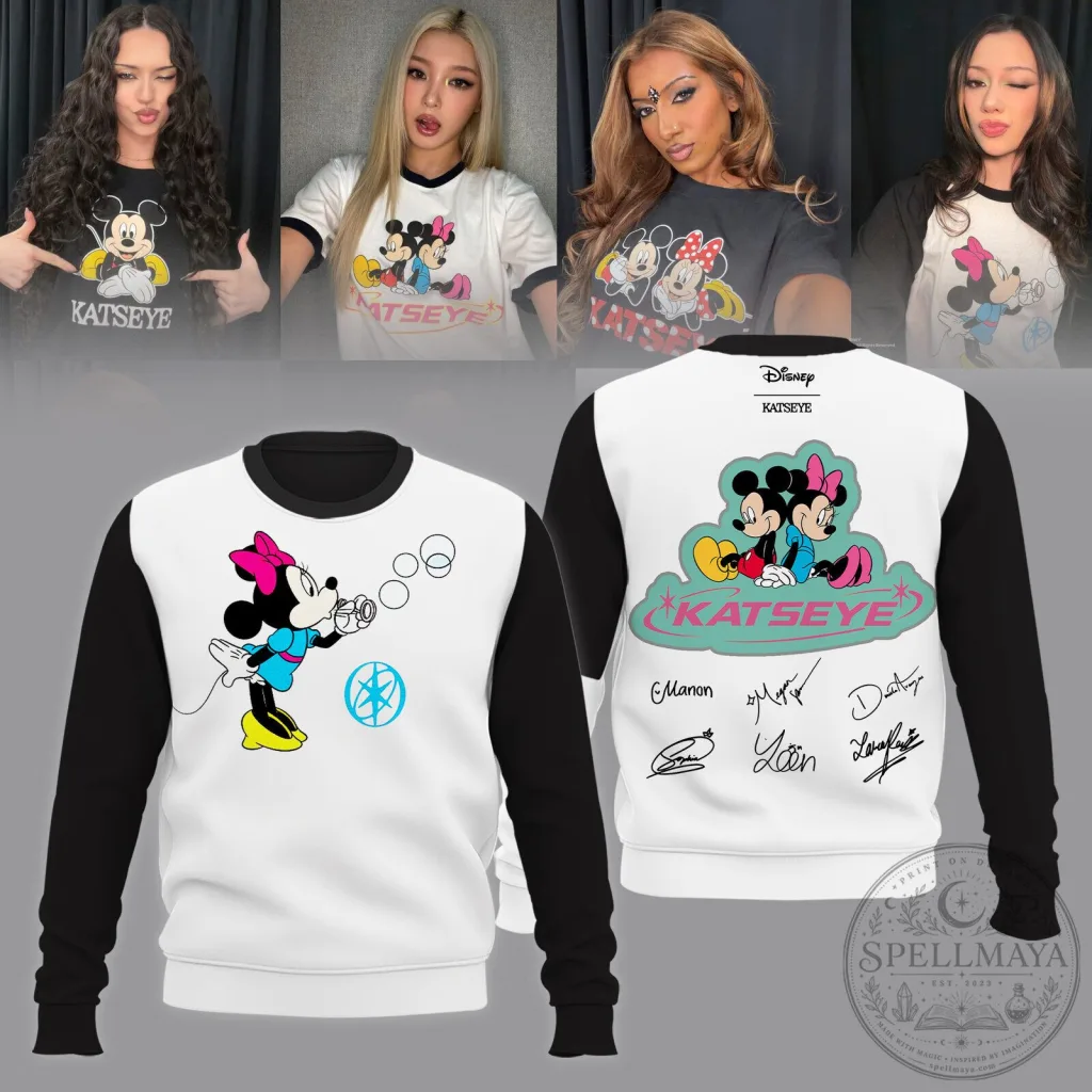 Katseye Minnie Mouse Disney K-Pop Group Signatures Sweatshirt Katseye Minnie Mouse Disney K-Pop Group Signatures Sweatshirt