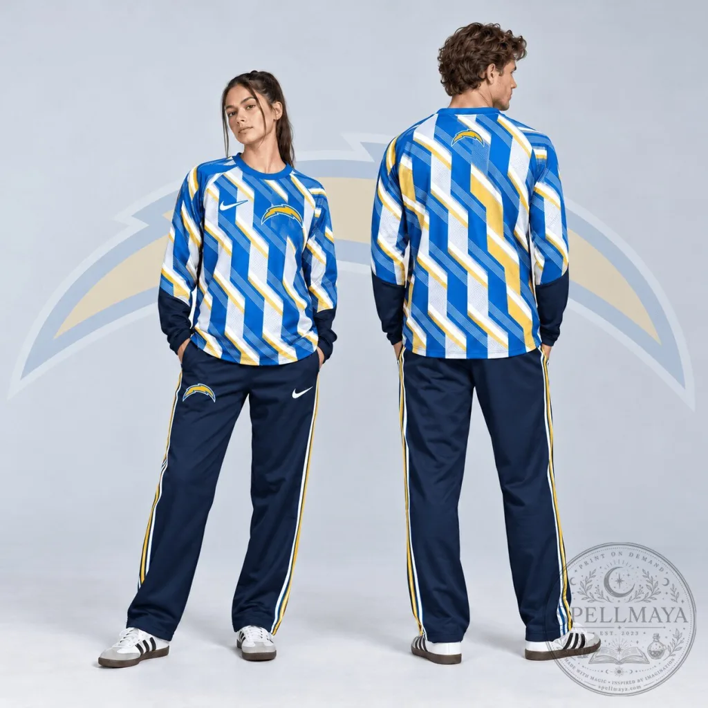 Los Angeles Chargers NFL Bold Diagonal Stripe Long Sleeve Crewneck Shirt Los Angeles Chargers NFL Bold Diagonal Stripe Long Sleeve Crewneck Shirt